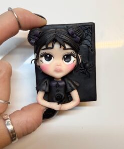 Handmade Gothic Girl Magnet – Polymer Clay Halloween Decor