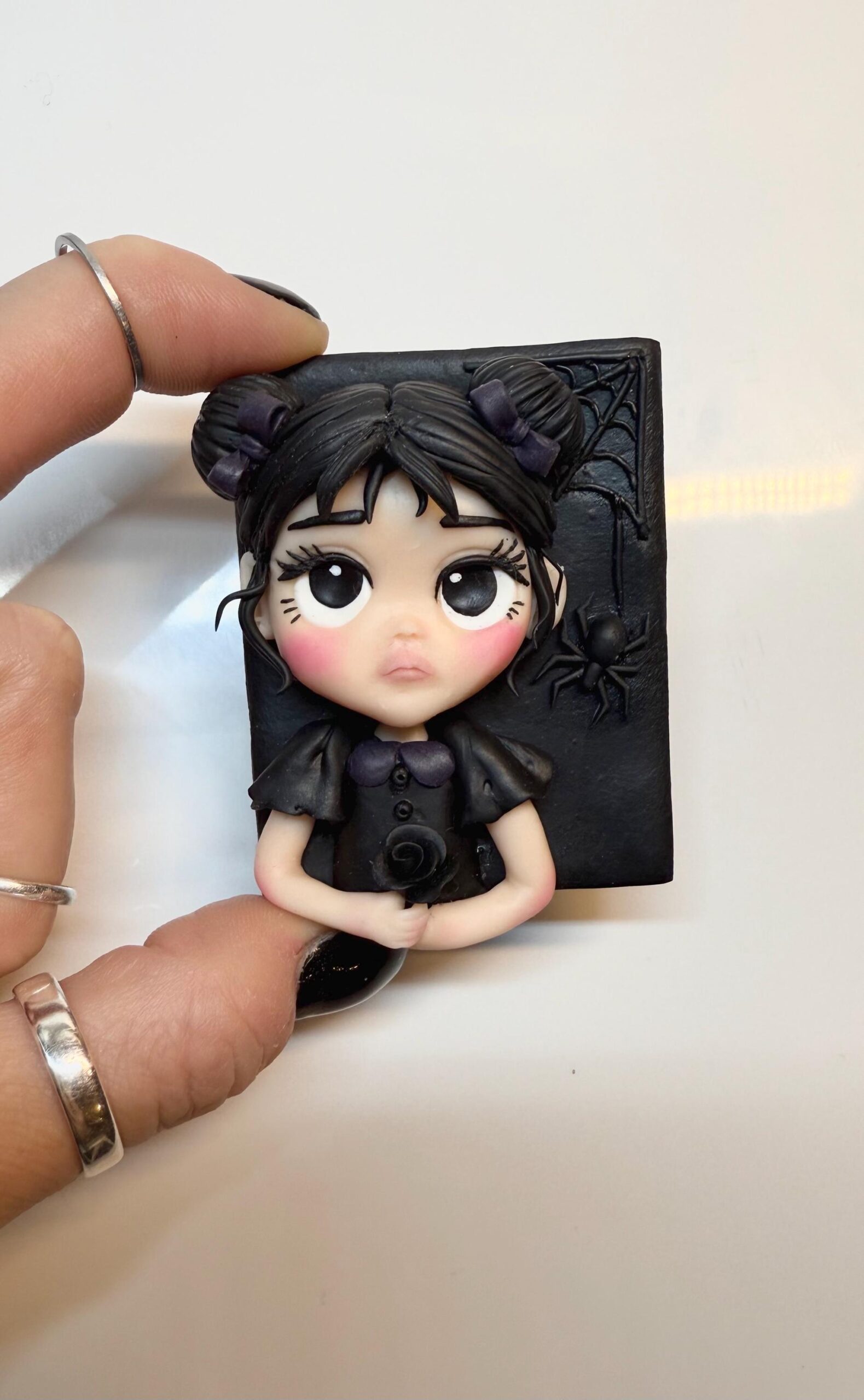 Handmade Gothic Girl Magnet – Polymer Clay Halloween Decor