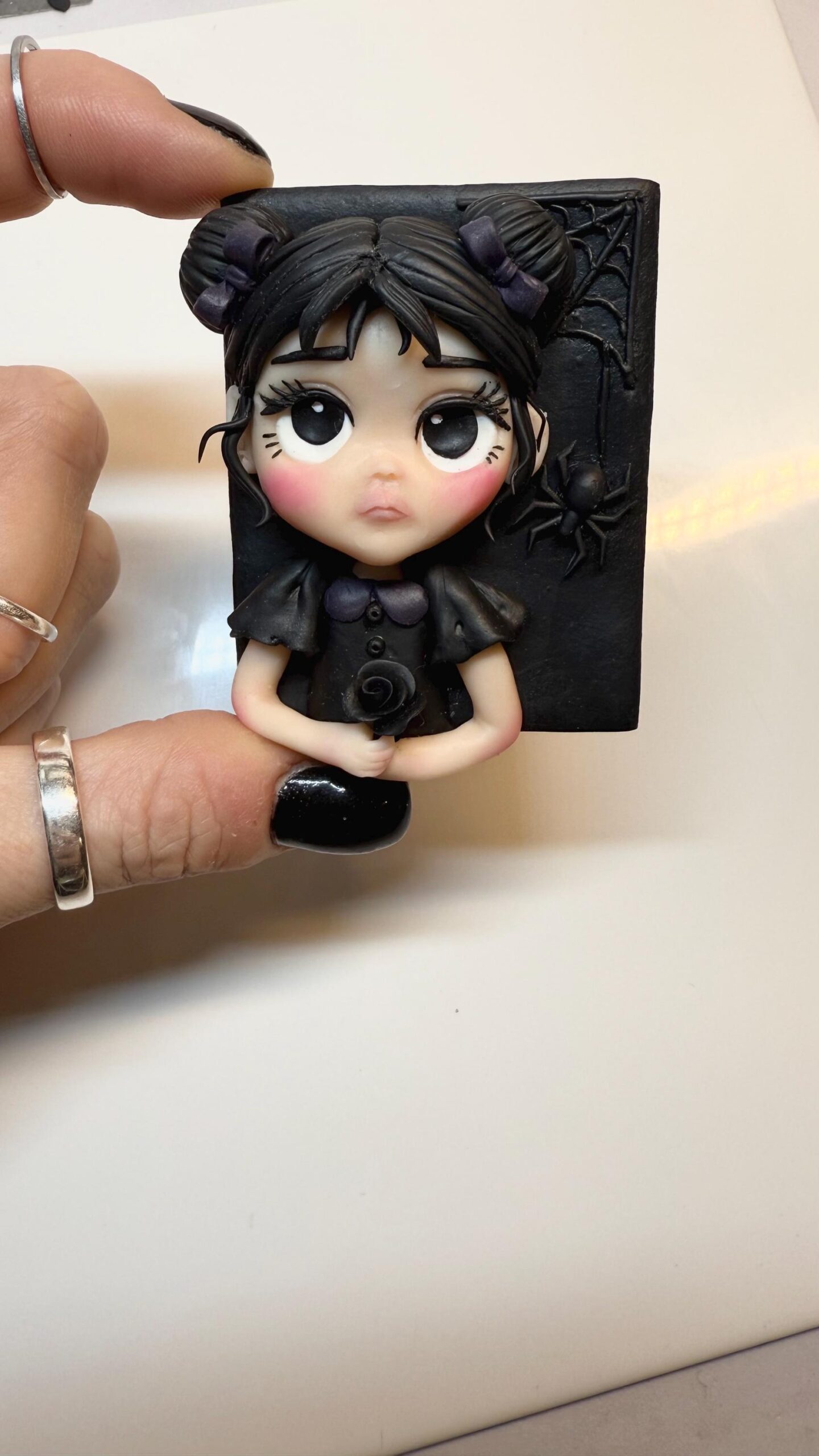 Handmade Gothic Girl Magnet – Polymer Clay Halloween Decor - Image 4