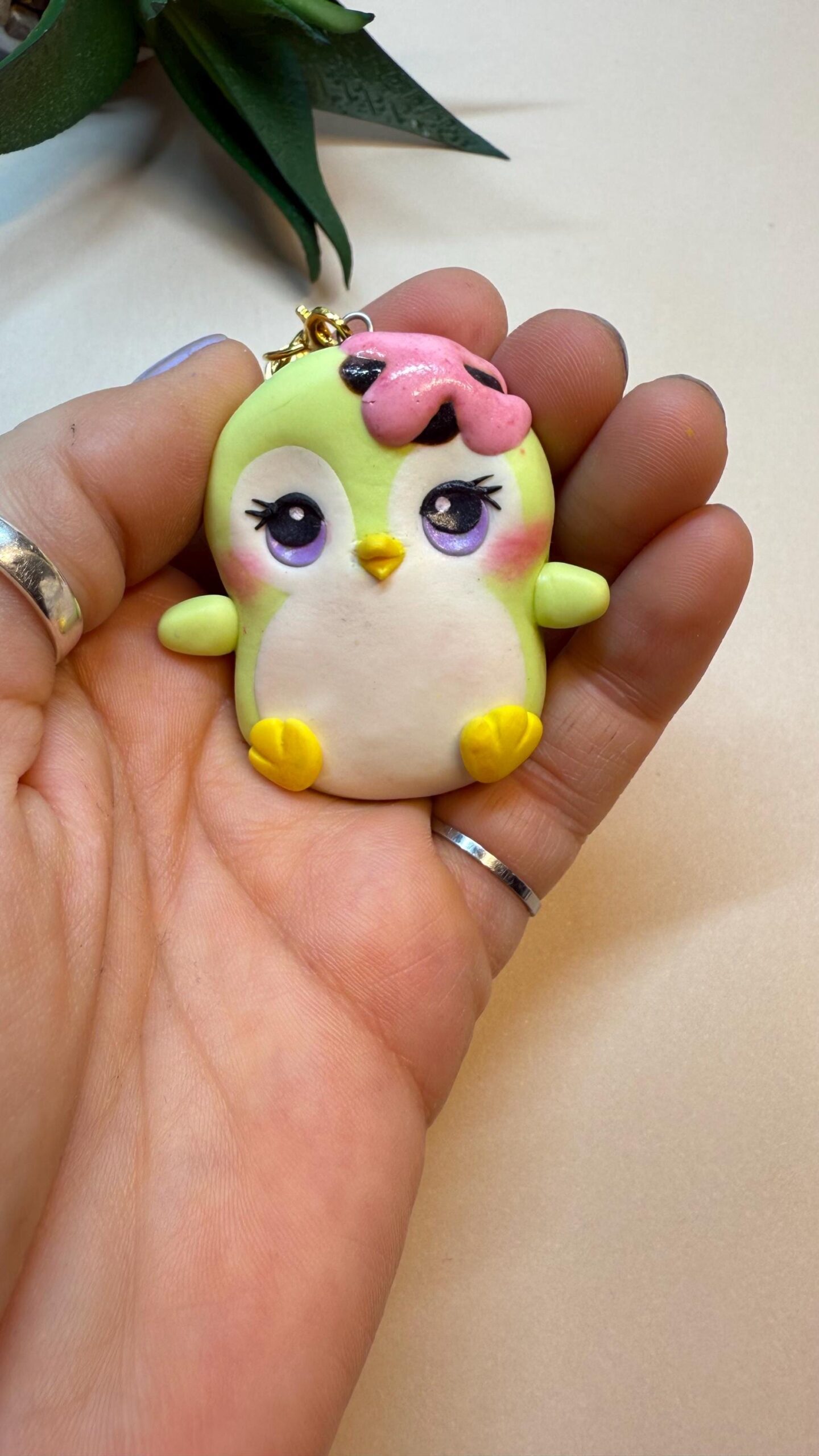 Handmade Polymer Clay Penguin Keychain: Collectible Frostlings Series Kawaii Pastel Animal Charm - Image 4