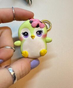 Handmade Polymer Clay Penguin Keychain: Collectible Frostlings Series Kawaii Pastel Animal Charm