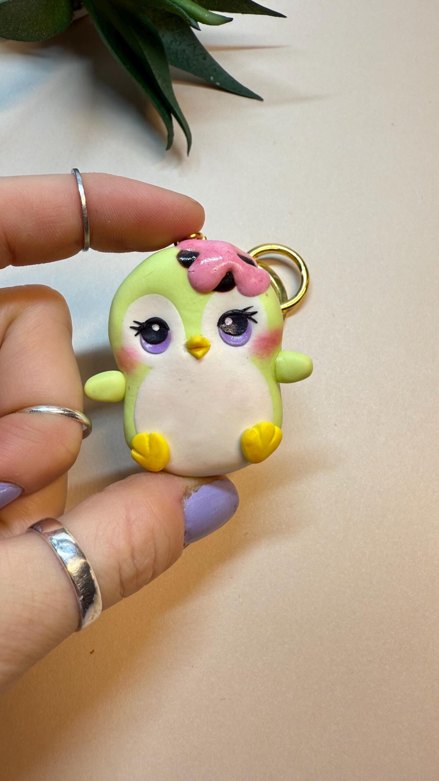 Handmade Polymer Clay Penguin Keychain: Collectible Frostlings Series Kawaii Pastel Animal Charm