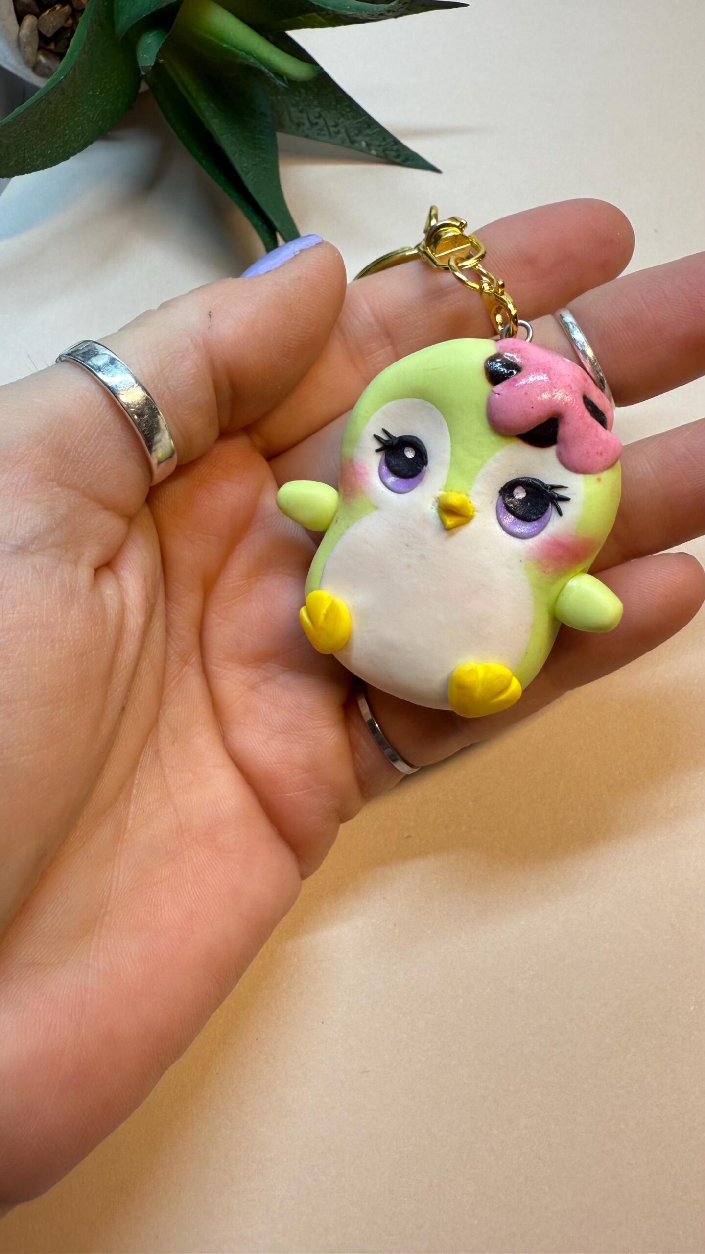Handmade Polymer Clay Penguin Keychain: Collectible Frostlings Series Kawaii Pastel Animal Charm - Image 10