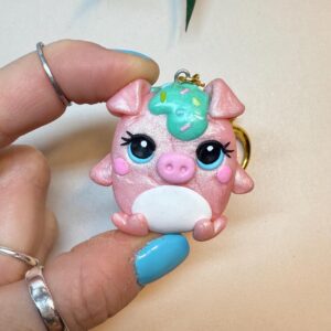 Alternative view of Handmade Pig Keychain – Polymer Clay Animal Charm – Kawaii Bag Accessory Gift