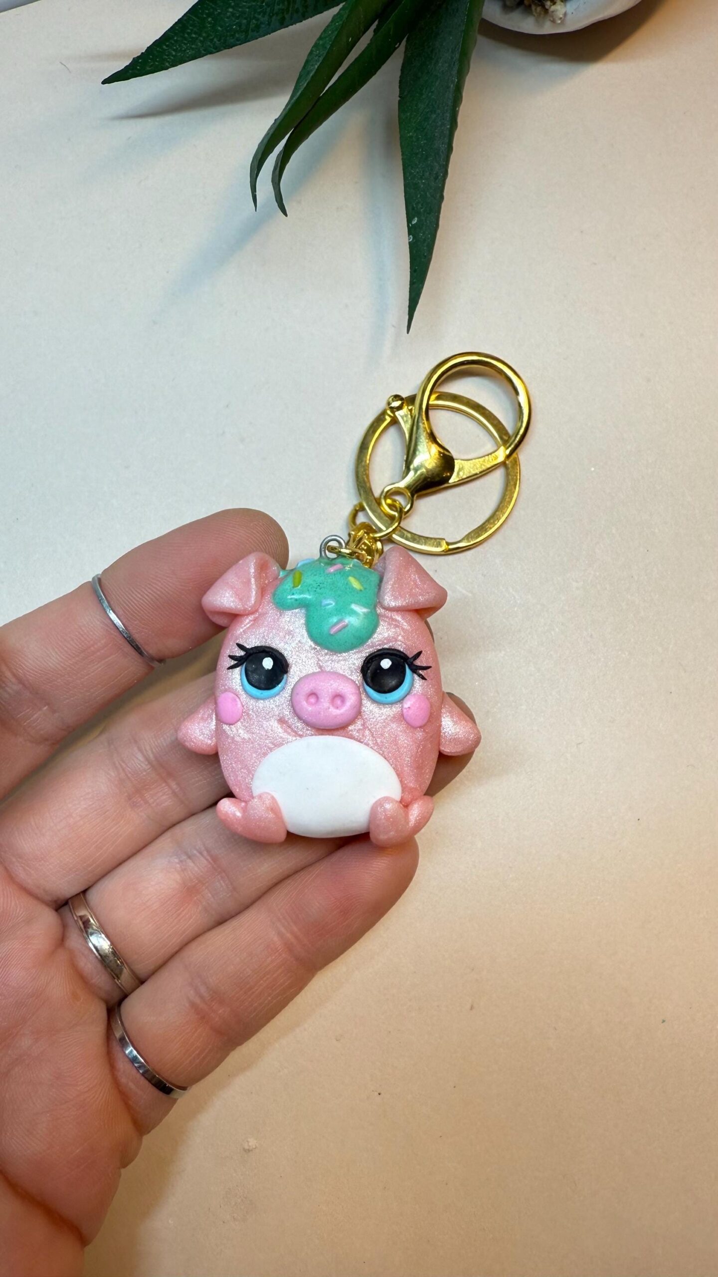Handmade Pig Keychain – Polymer Clay Animal Charm – Kawaii Bag Accessory Gift - Image 5