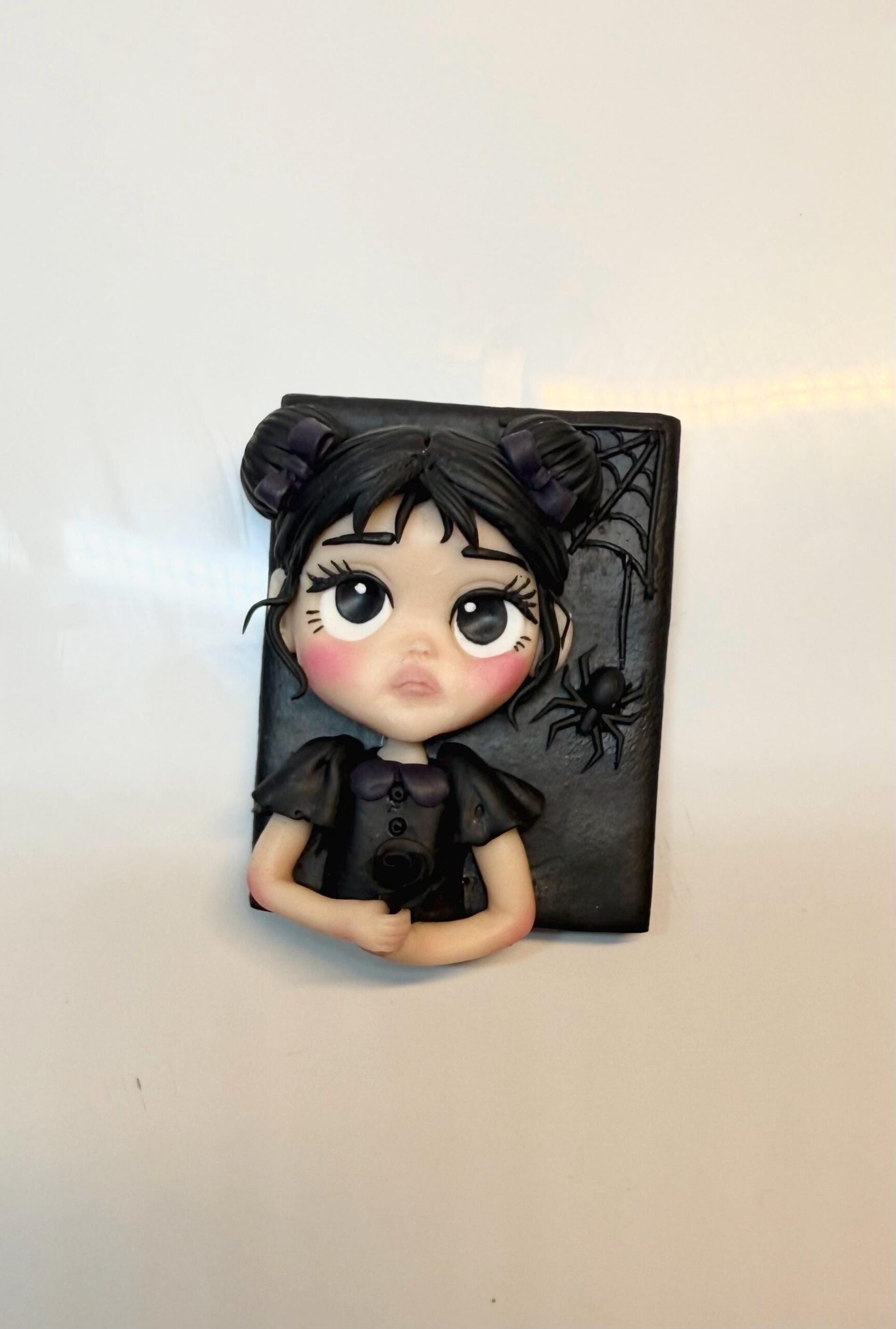 Handmade Gothic Girl Magnet – Polymer Clay Halloween Decor - Image 3