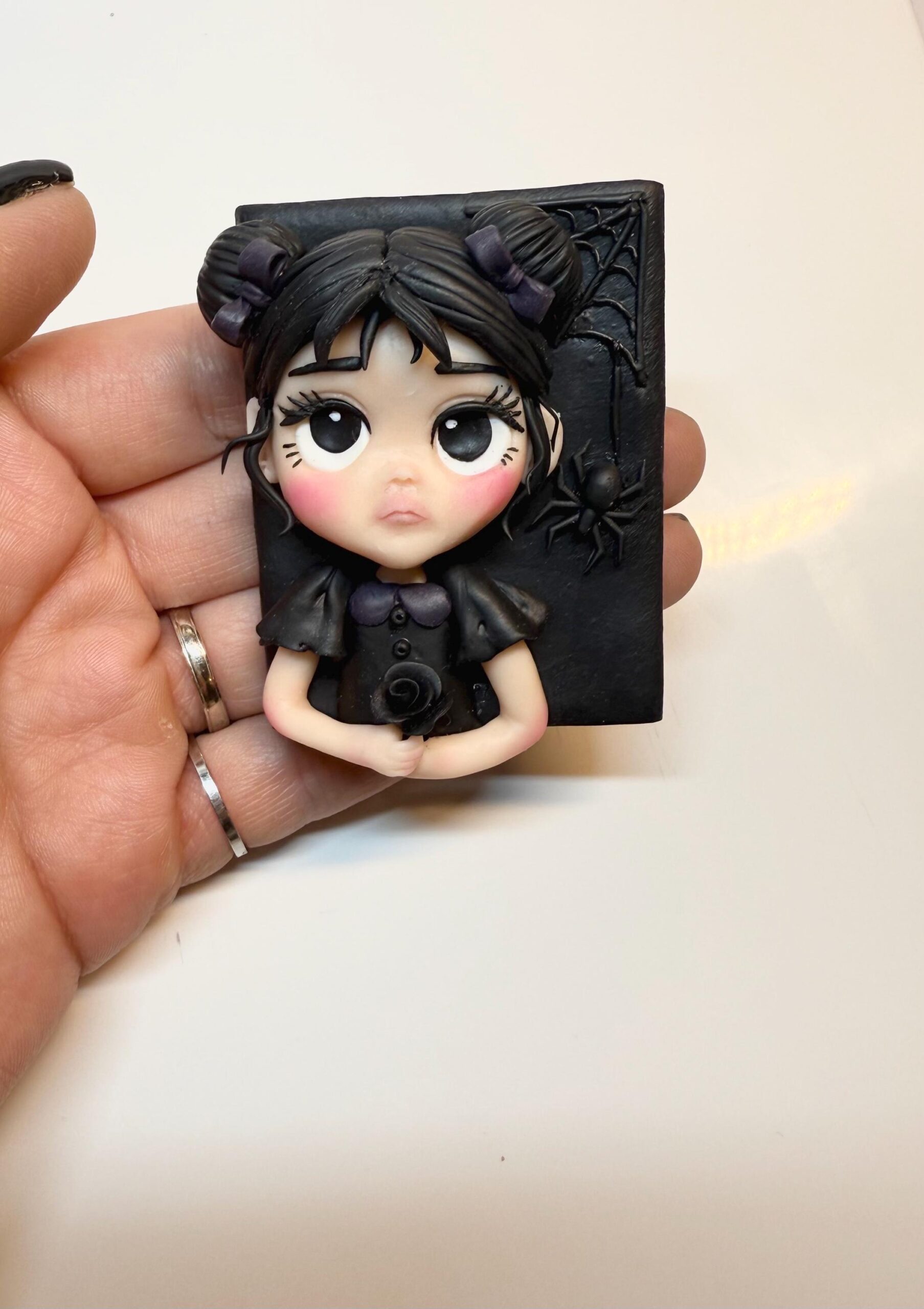 Handmade Gothic Girl Magnet – Polymer Clay Halloween Decor - Image 5