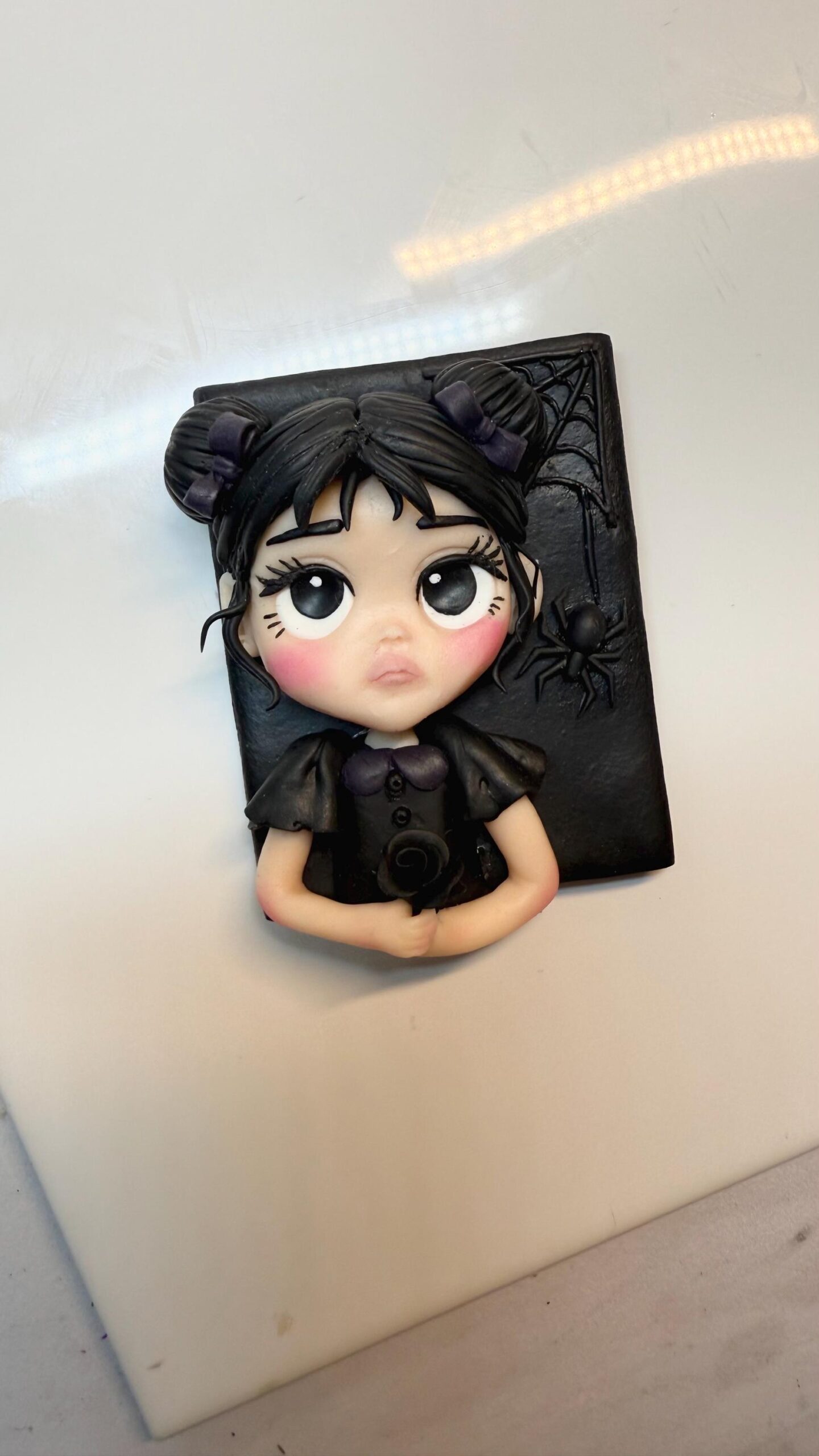 Handmade Gothic Girl Magnet – Polymer Clay Halloween Decor - Image 6