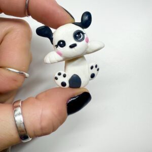 Handmade Polymer Clay Dog Phone Charm: Collectible Puppy with Eye Spot