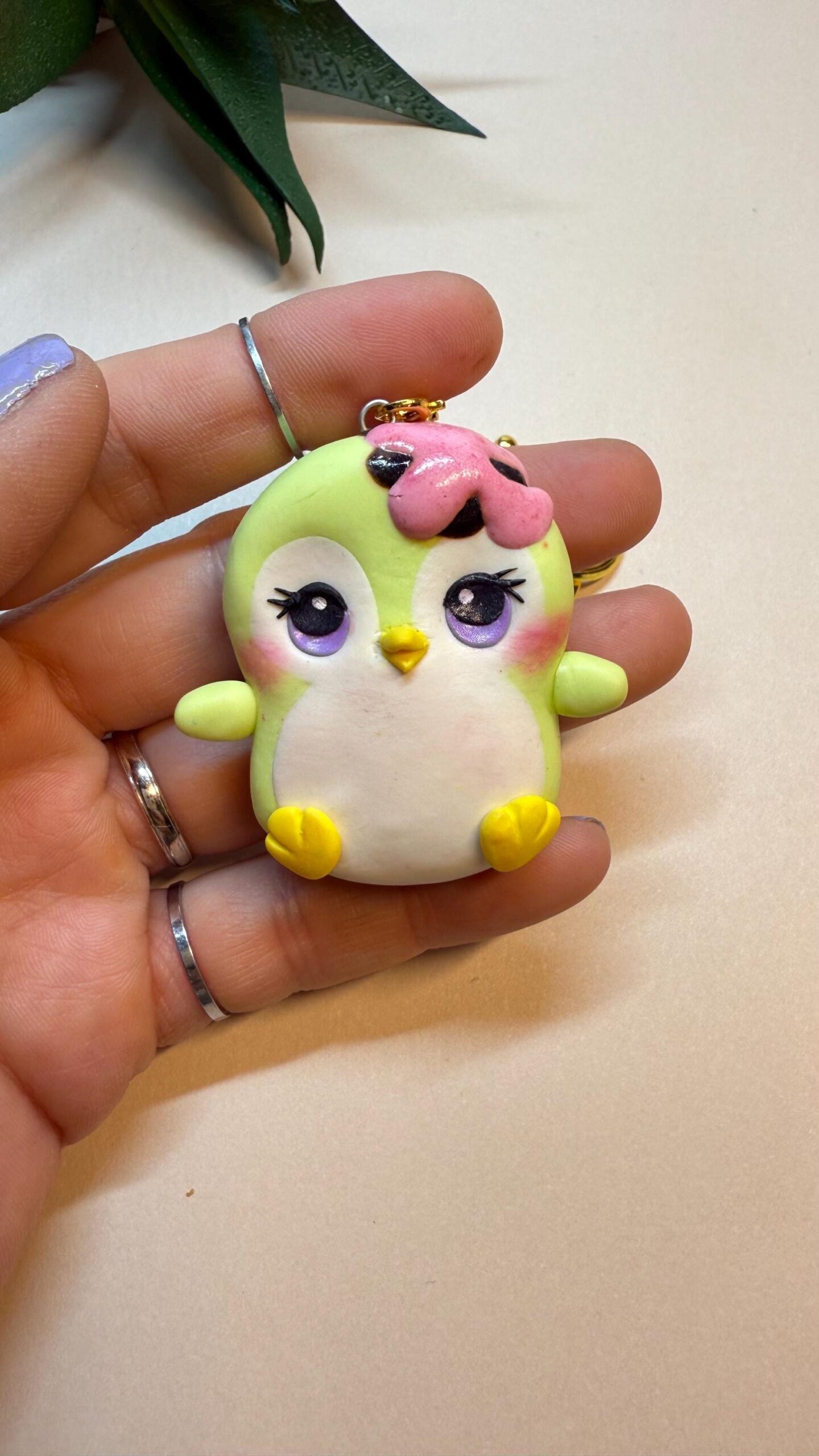 Handmade Polymer Clay Penguin Keychain: Collectible Frostlings Series Kawaii Pastel Animal Charm - Image 5