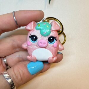 Handmade Pig Keychain – Polymer Clay Animal Charm – Kawaii Bag Accessory Gift