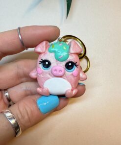Handmade Pig Keychain – Polymer Clay Animal Charm – Kawaii Bag Accessory Gift
