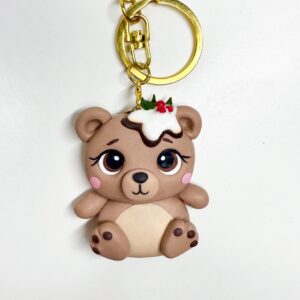 Alternative view of Handmade Christmas Bear Keychain – Polymer Clay Pudding Charm