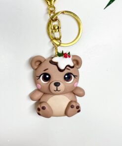 Alternative view of Handmade Christmas Bear Keychain – Polymer Clay Pudding Charm