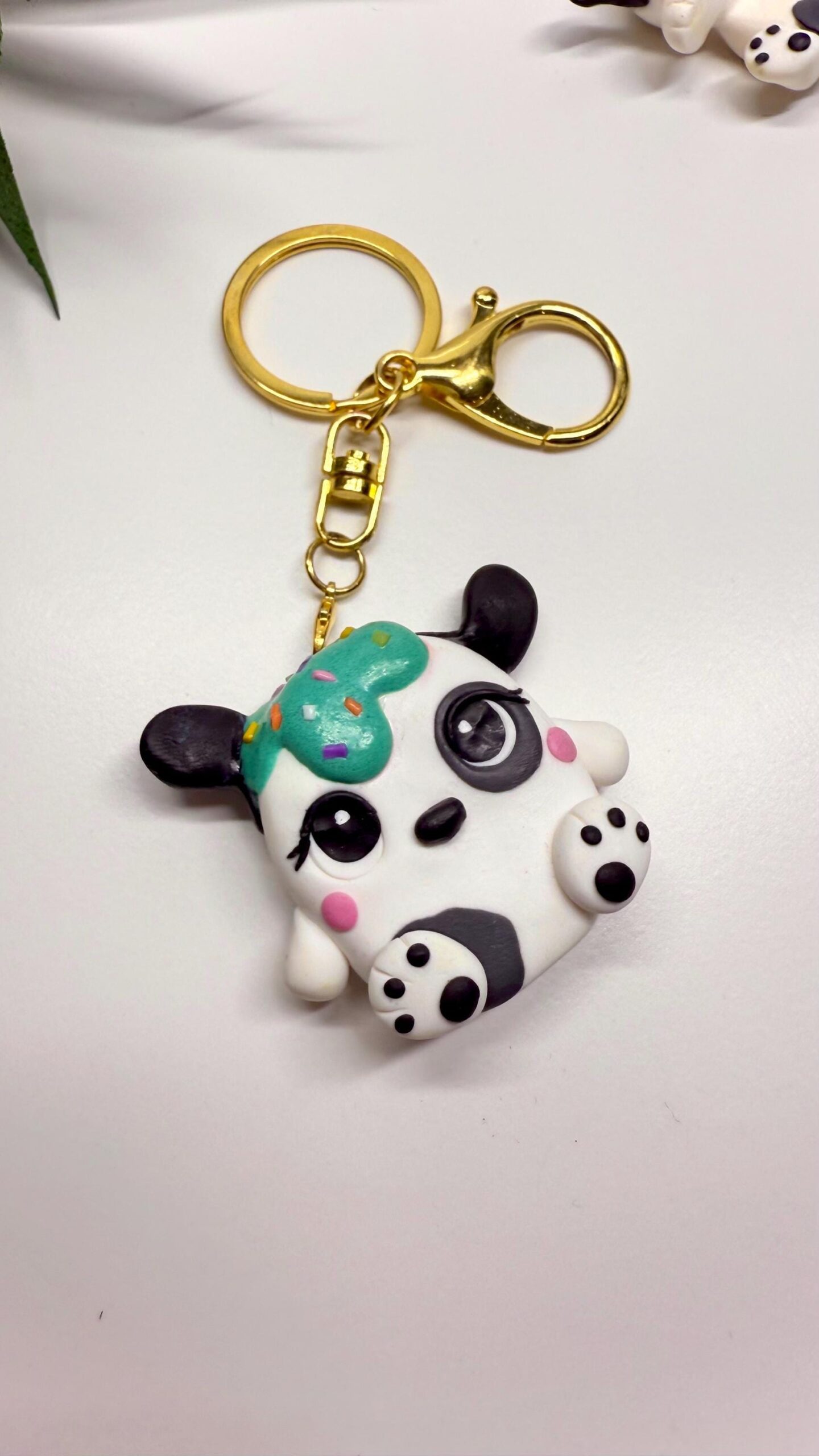 Polymer Clay Dog Keychain – Handmade Frostling Teddy Charm - Image 2