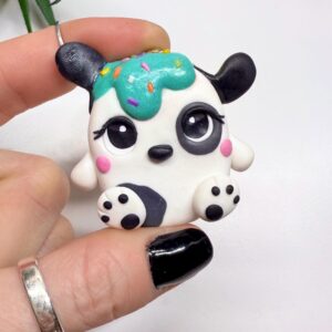 Polymer Clay Dog Keychain – Handmade Frostling Teddy Charm