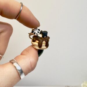 Panda on Pancakes Charm or Necklace, Polymer Clay Animal Jewelry