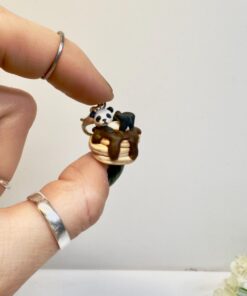 Panda on Pancakes Charm or Necklace, Polymer Clay Animal Jewelry