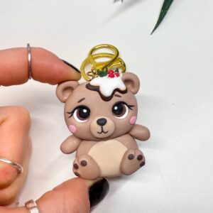 Handmade Christmas Bear Keychain – Polymer Clay Pudding Charm