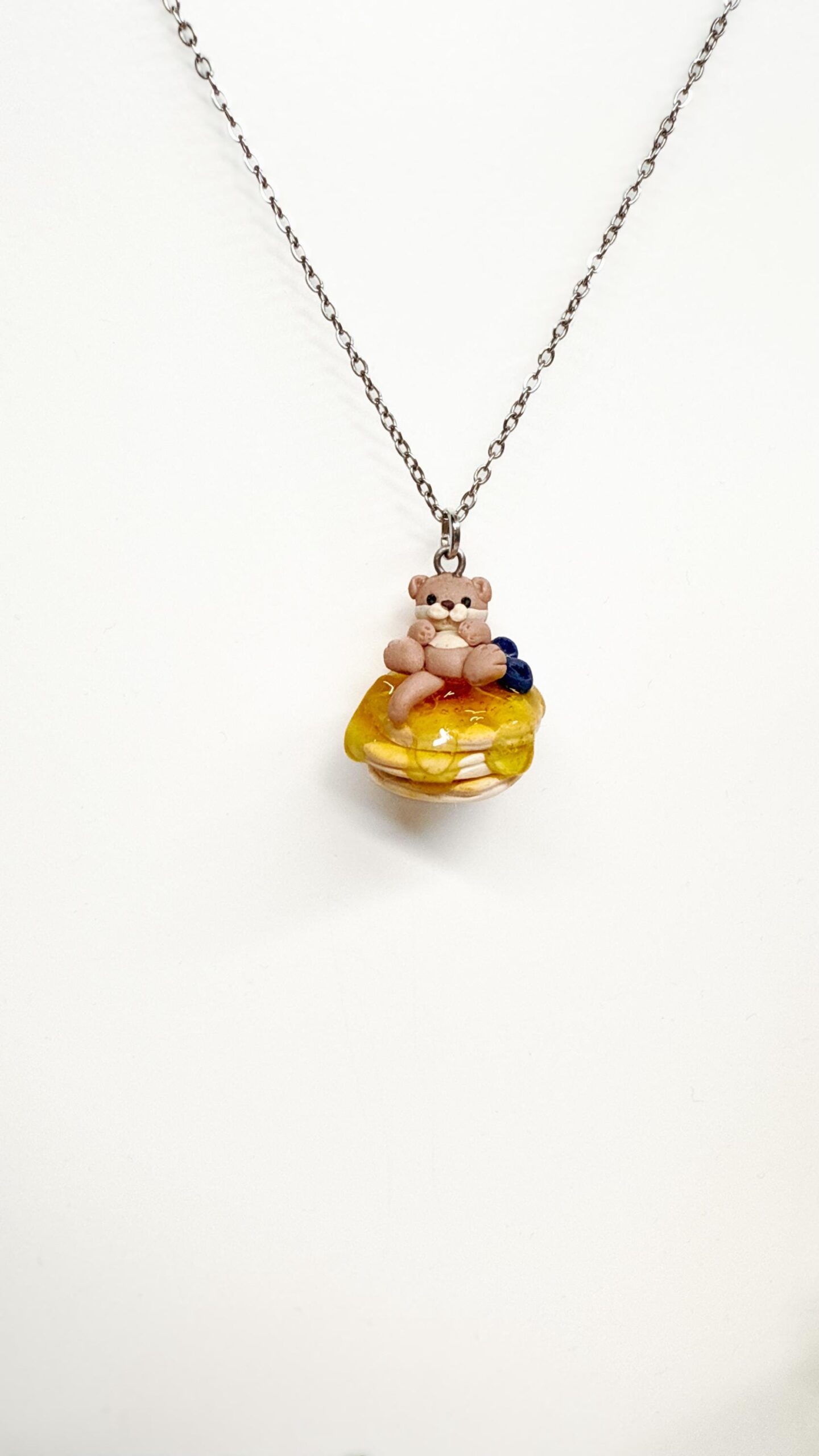 Kawaii Otter Pancake Charm or Necklace, Polymer Clay Food Jewelry - Image 8