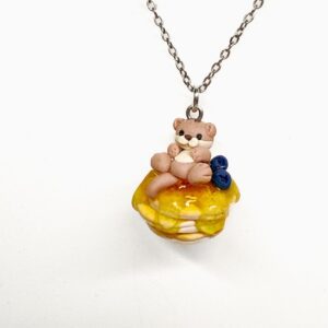Alternative view of Kawaii Otter Pancake Charm or Necklace, Polymer Clay Food Jewelry