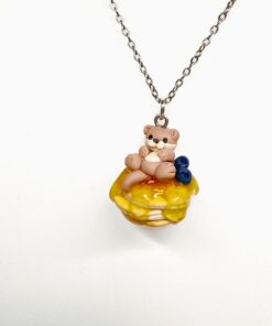 Alternative view of Kawaii Otter Pancake Charm or Necklace, Polymer Clay Food Jewelry