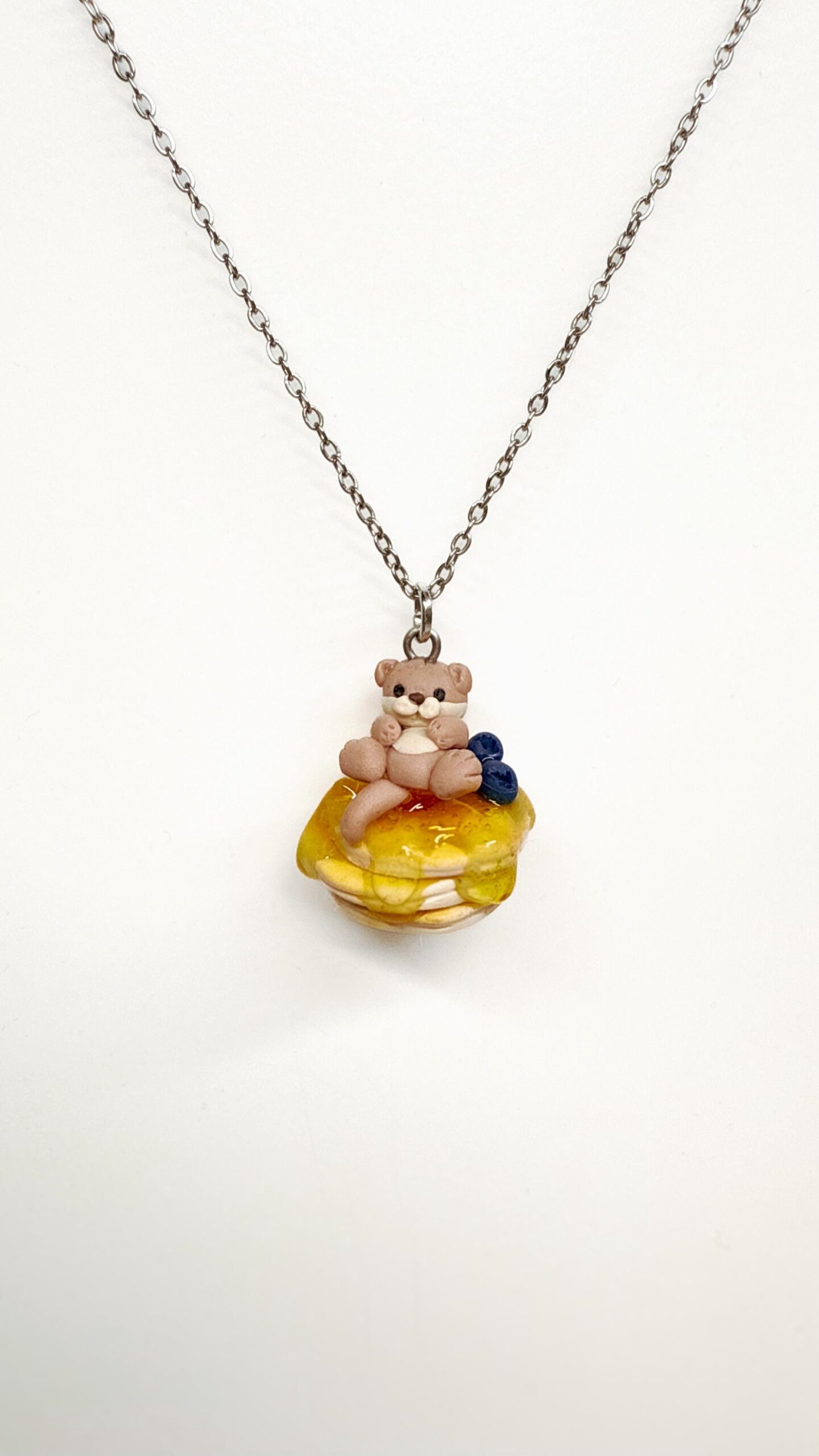 Kawaii Otter Pancake Charm or Necklace, Polymer Clay Food Jewelry - Image 12