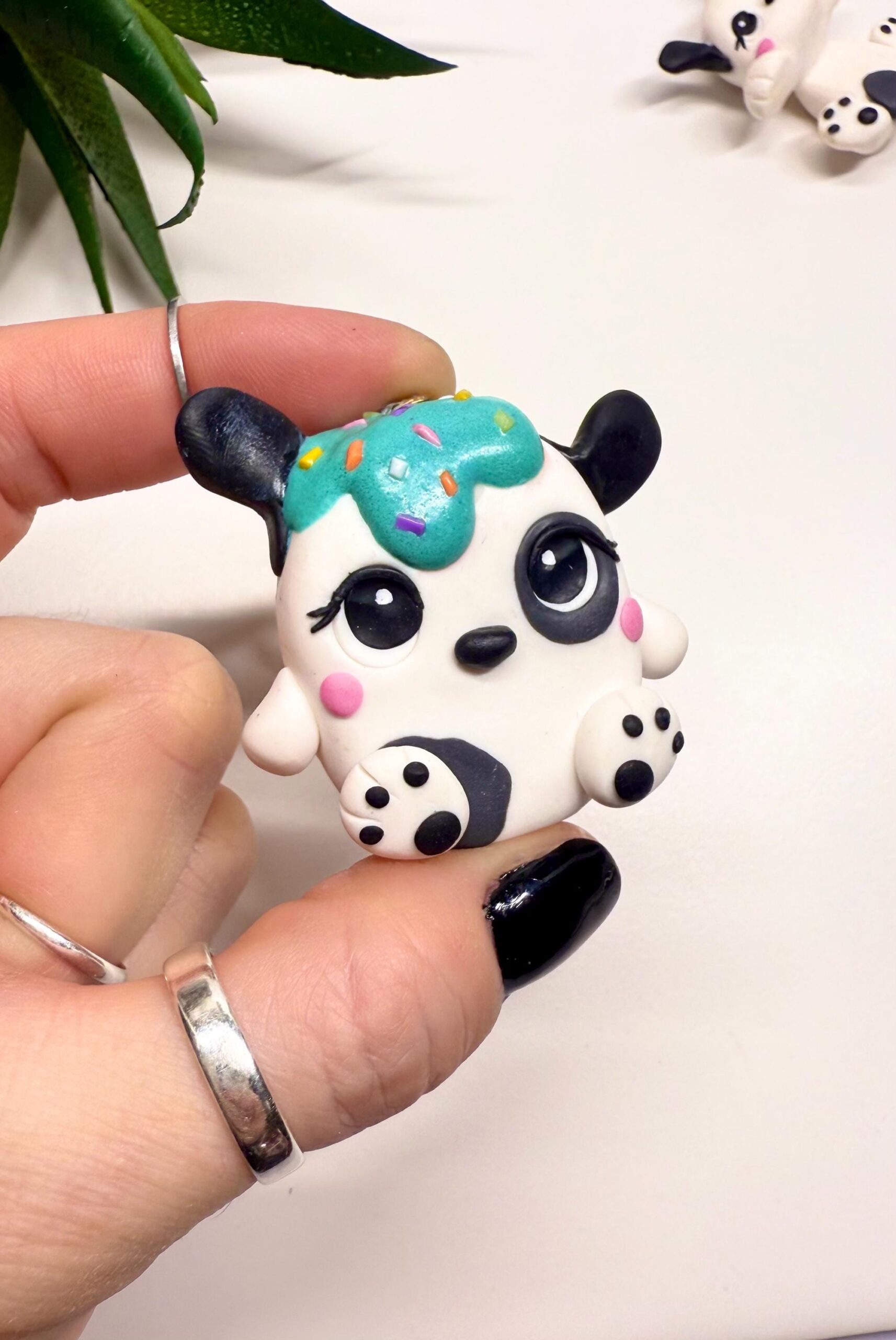 Polymer Clay Dog Keychain – Handmade Frostling Teddy Charm - Image 3