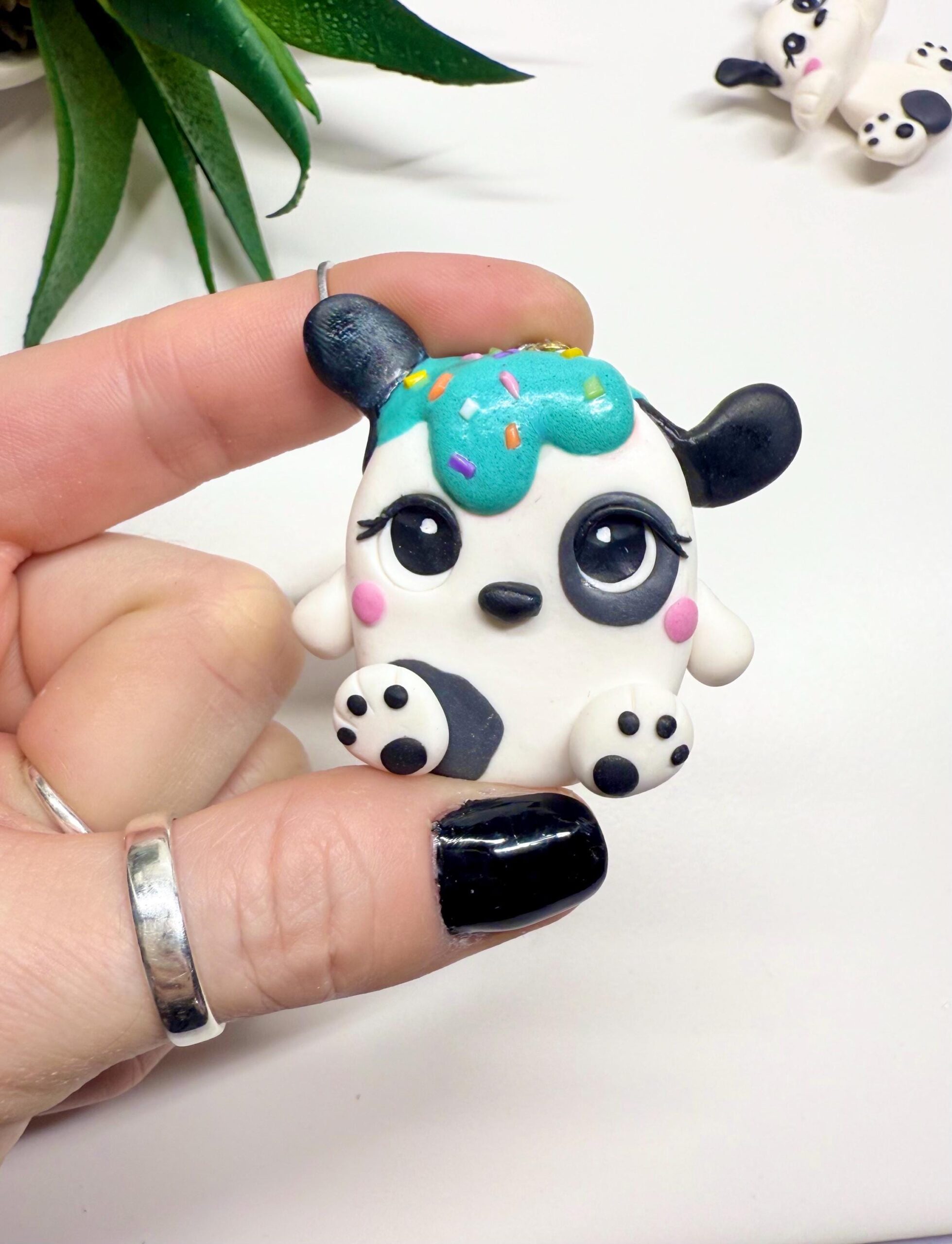 Polymer Clay Dog Keychain – Handmade Frostling Teddy Charm - Image 6