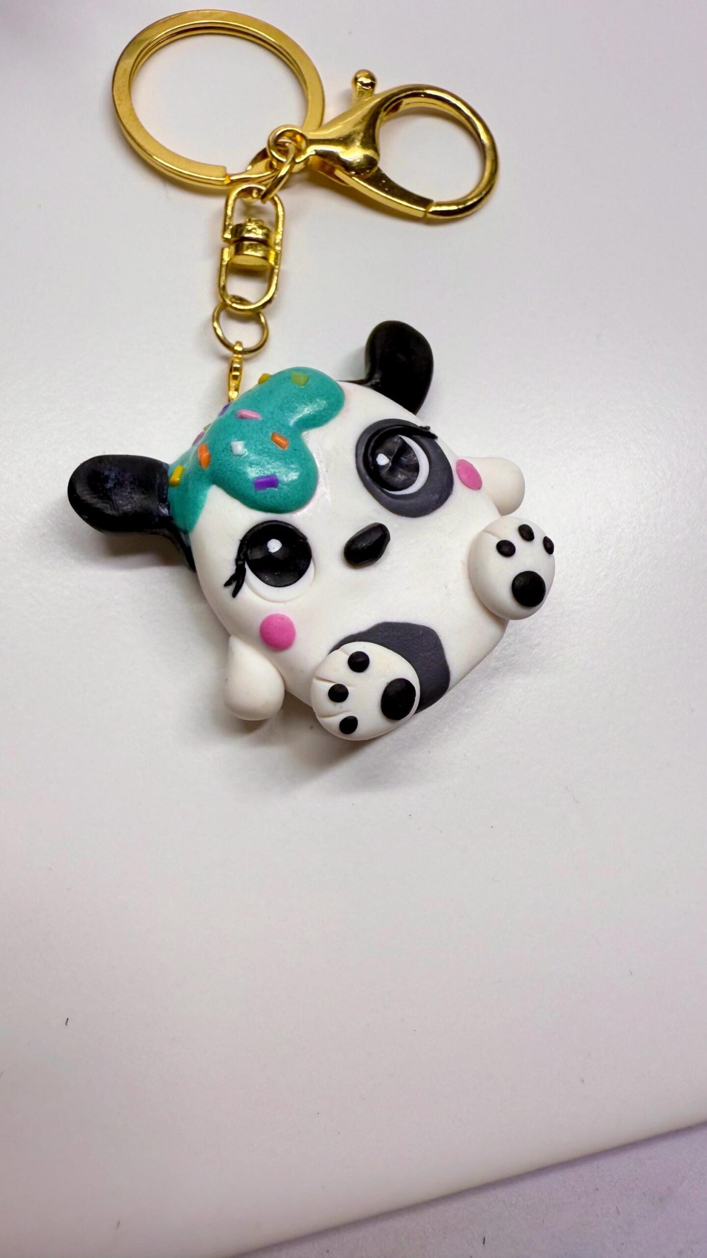Polymer Clay Dog Keychain – Handmade Frostling Teddy Charm - Image 4