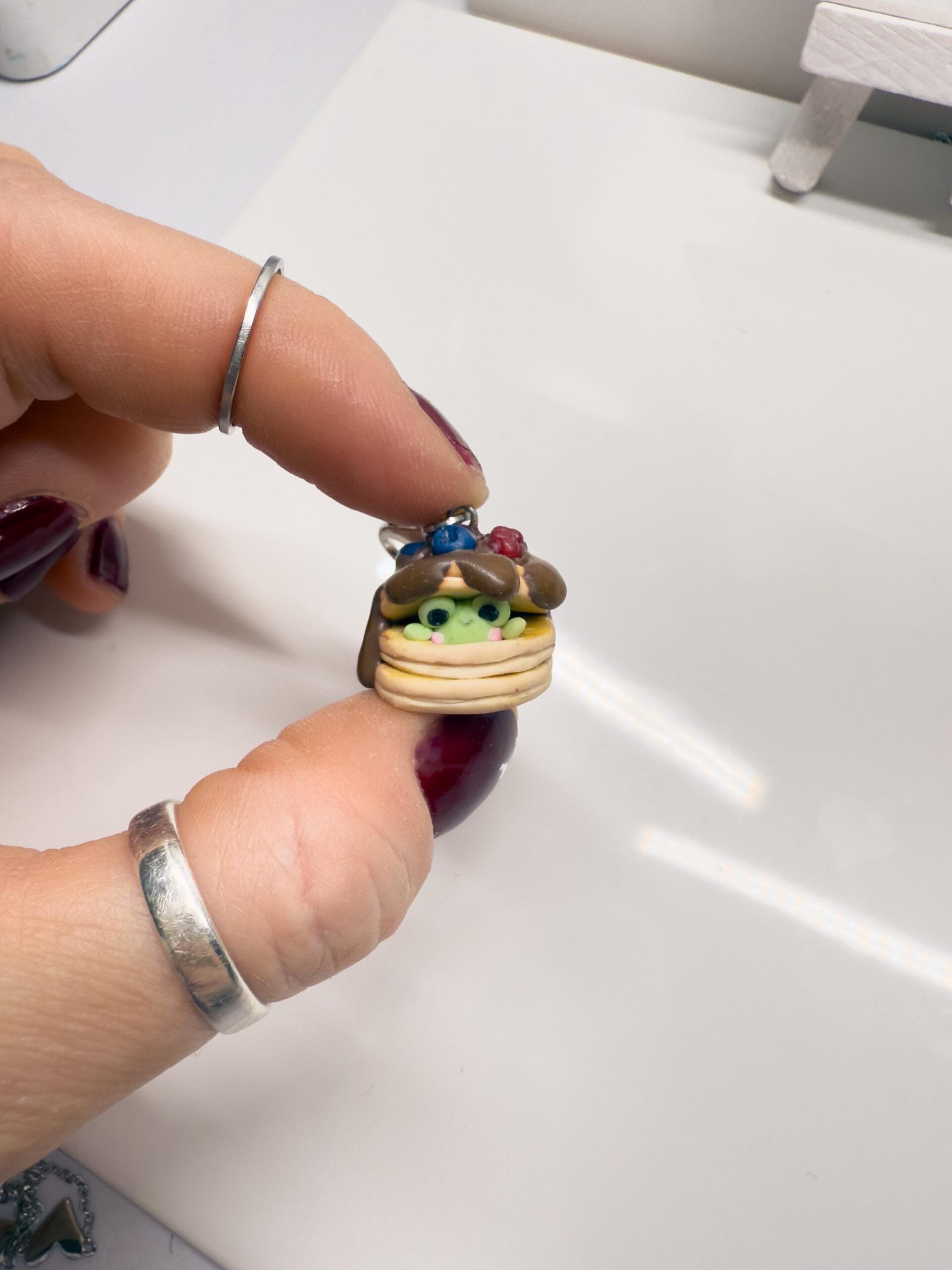 Frog Pancake Polymer Clay Necklace or Charm, Kawaii Food Jewelry - Image 8