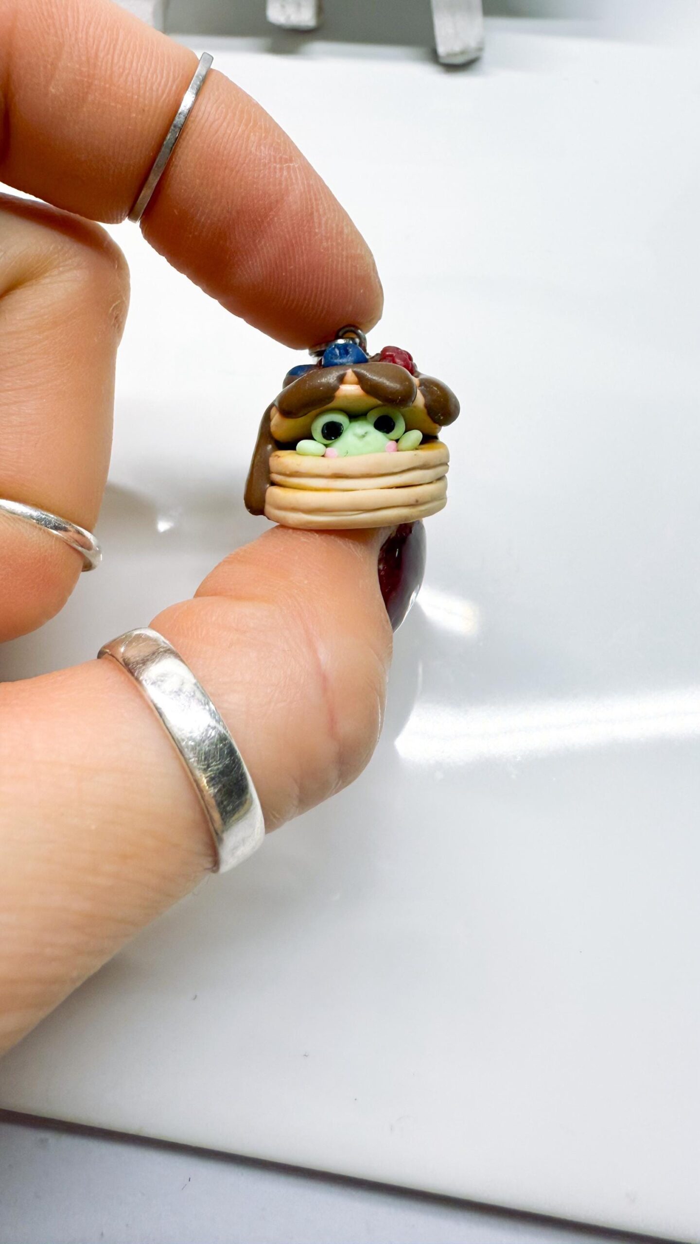 Frog Pancake Polymer Clay Necklace or Charm, Kawaii Food Jewelry