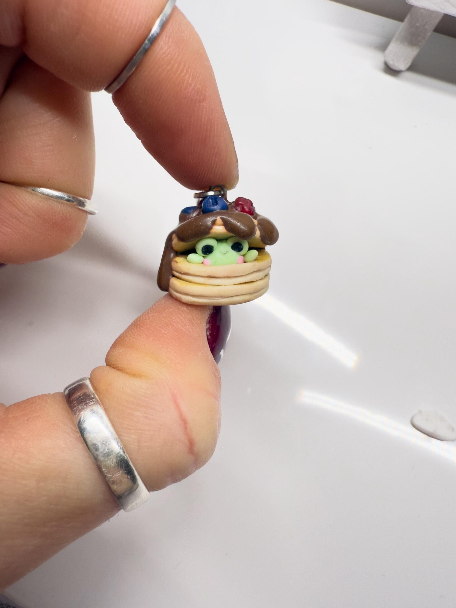 Frog Pancake Polymer Clay Necklace or Charm, Kawaii Food Jewelry - Image 10