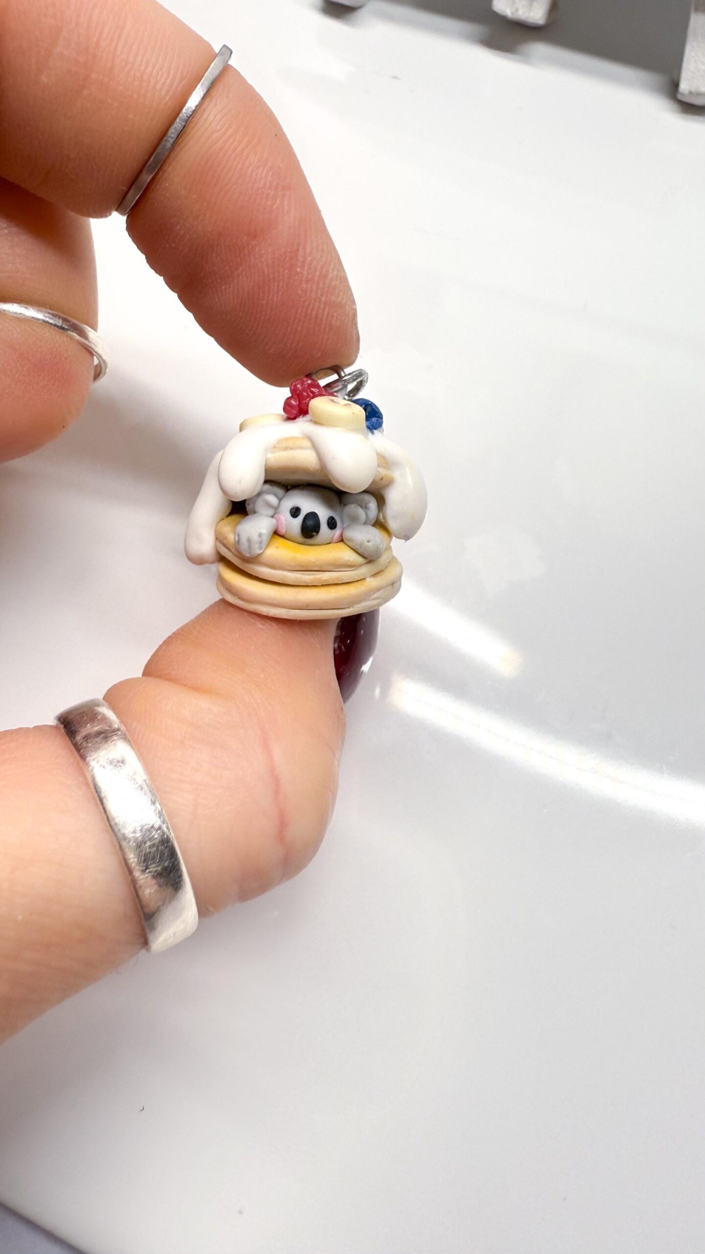 Koala Pancake Necklace, Handmade Polymer Clay Charm