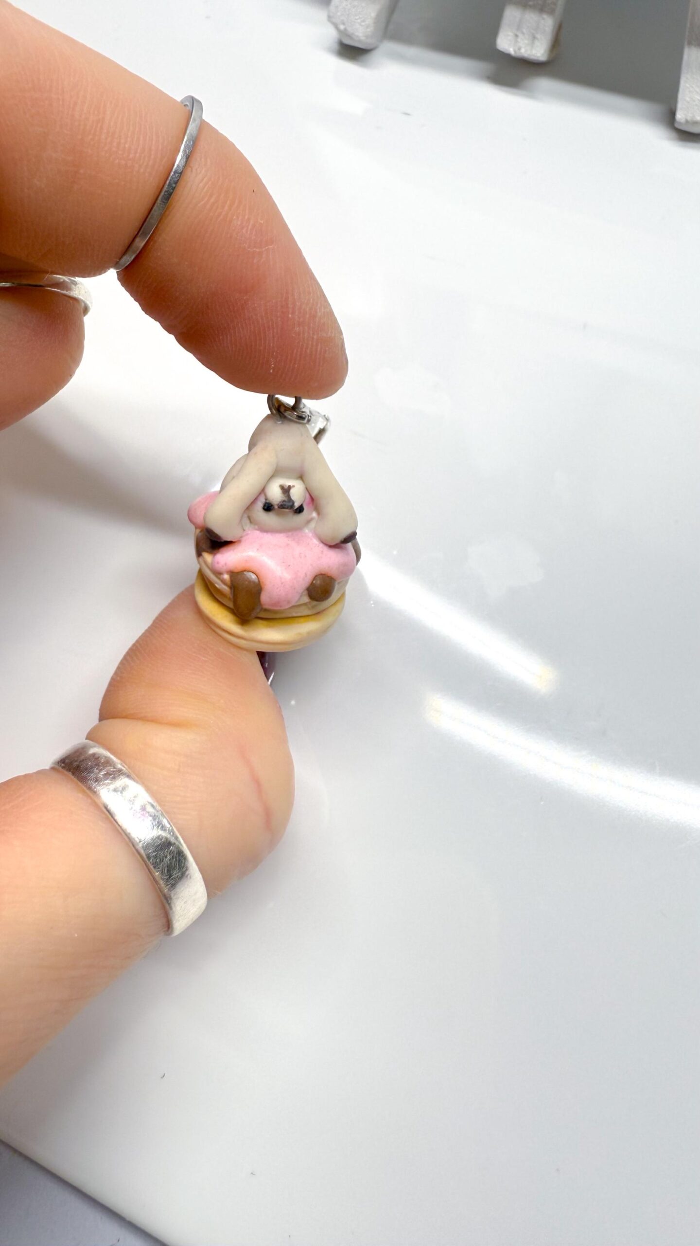 Handmade Bear on Pancakes Necklace – Polymer Clay Kawaii Food Charm - Image 7