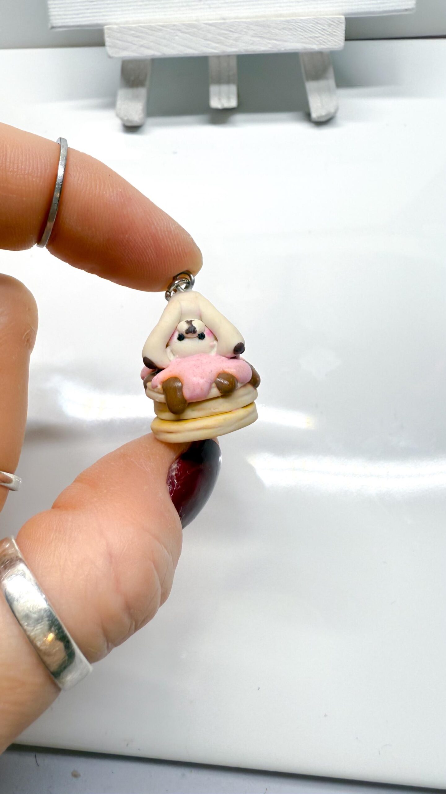 Handmade Bear on Pancakes Necklace – Polymer Clay Kawaii Food Charm - Image 11