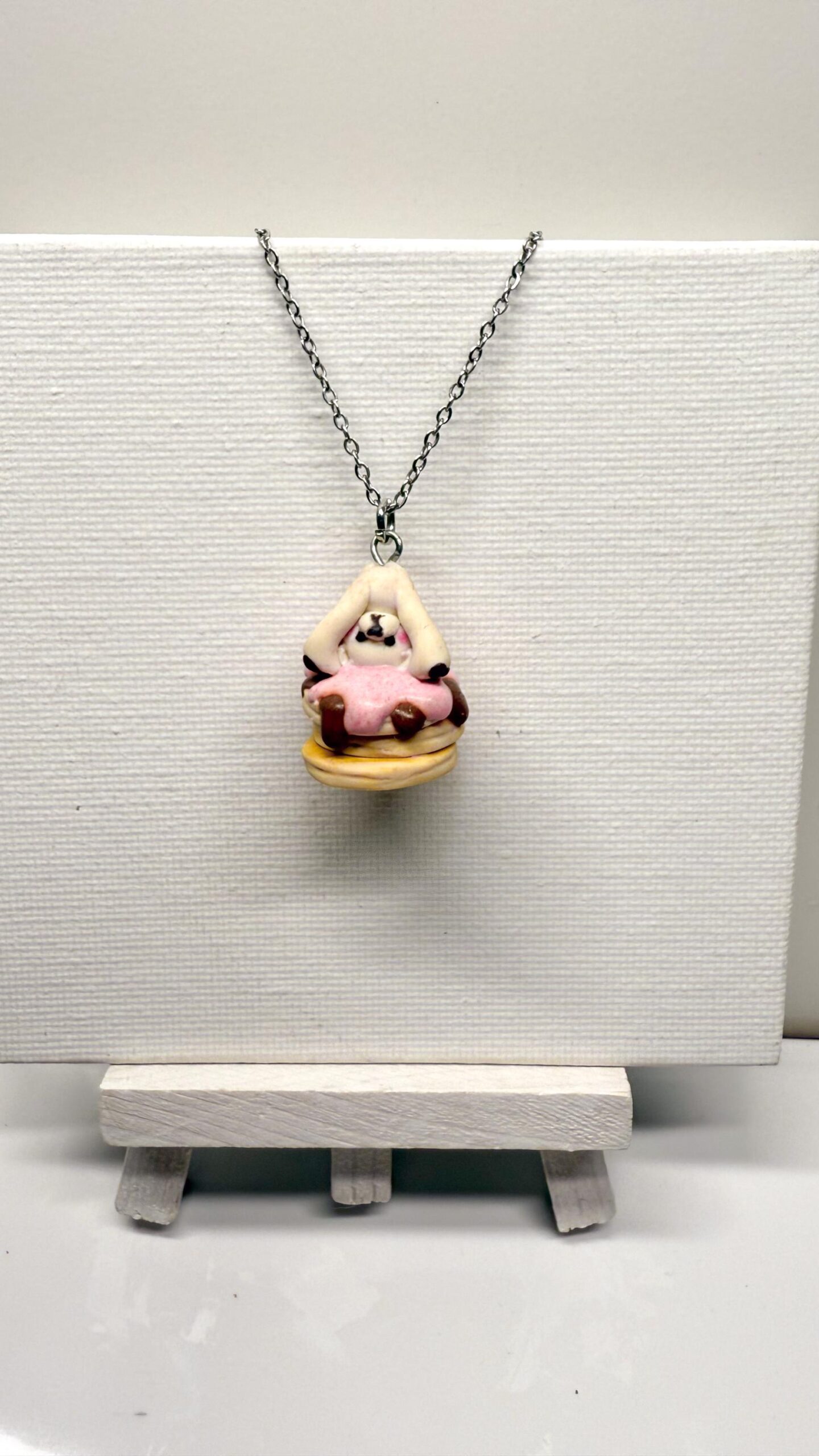 Handmade Bear on Pancakes Necklace – Polymer Clay Kawaii Food Charm - Image 3