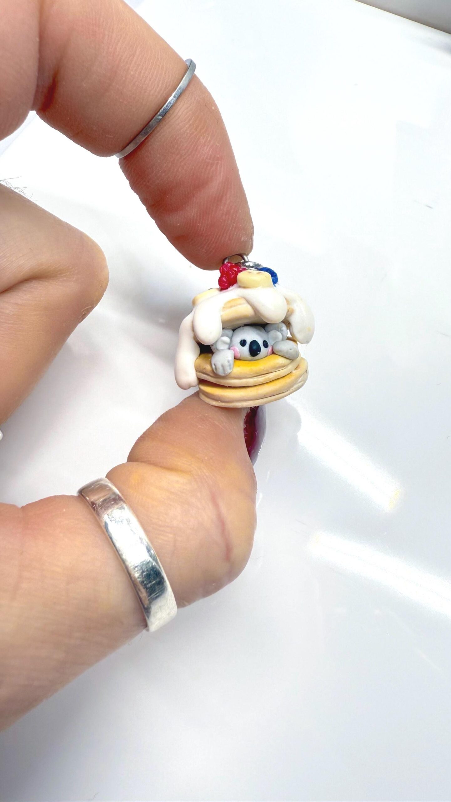 Koala Pancake Necklace, Handmade Polymer Clay Charm - Image 4