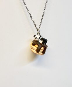 Alternative view of Panda on Pancakes Charm or Necklace, Polymer Clay Animal Jewelry