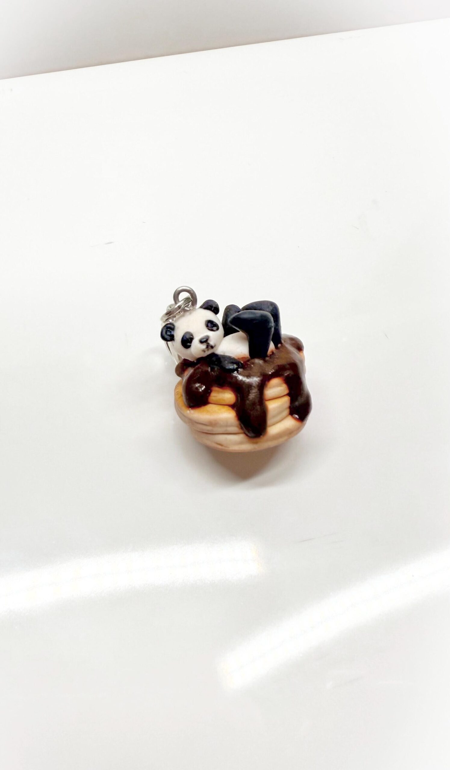 Panda on Pancakes Charm or Necklace, Polymer Clay Animal Jewelry - Image 10