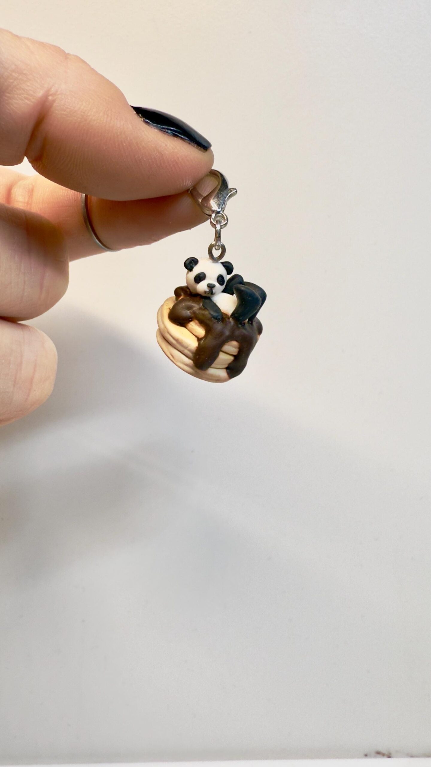 Panda on Pancakes Charm or Necklace, Polymer Clay Animal Jewelry - Image 8