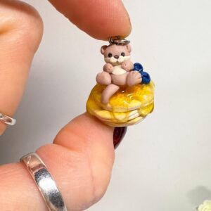 Kawaii Otter Pancake Charm or Necklace, Polymer Clay Food Jewelry