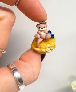 Kawaii Otter Pancake Charm or Necklace, Polymer Clay Food Jewelry