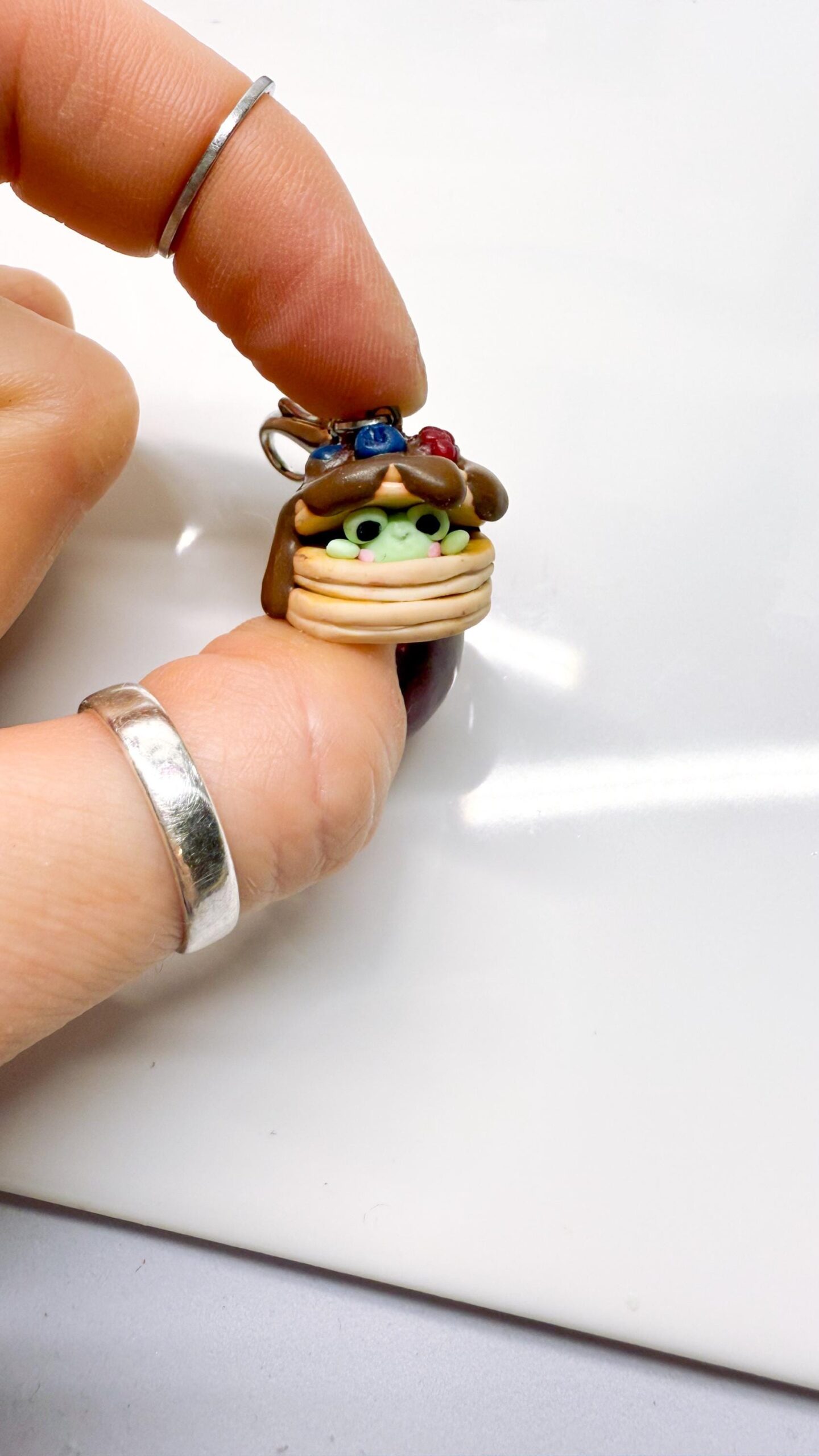 Frog Pancake Polymer Clay Necklace or Charm, Kawaii Food Jewelry - Image 3