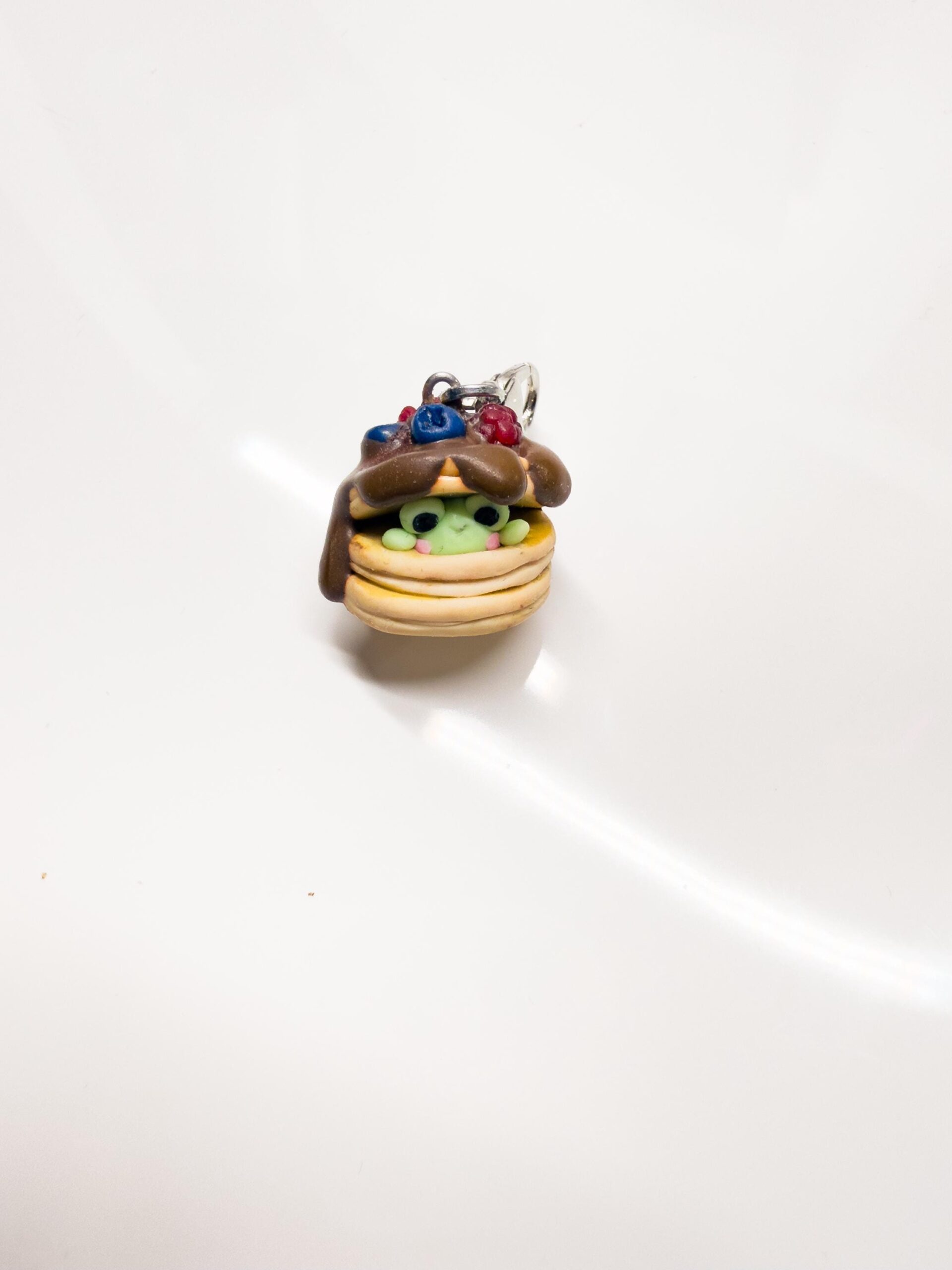 Frog Pancake Polymer Clay Necklace or Charm, Kawaii Food Jewelry - Image 4