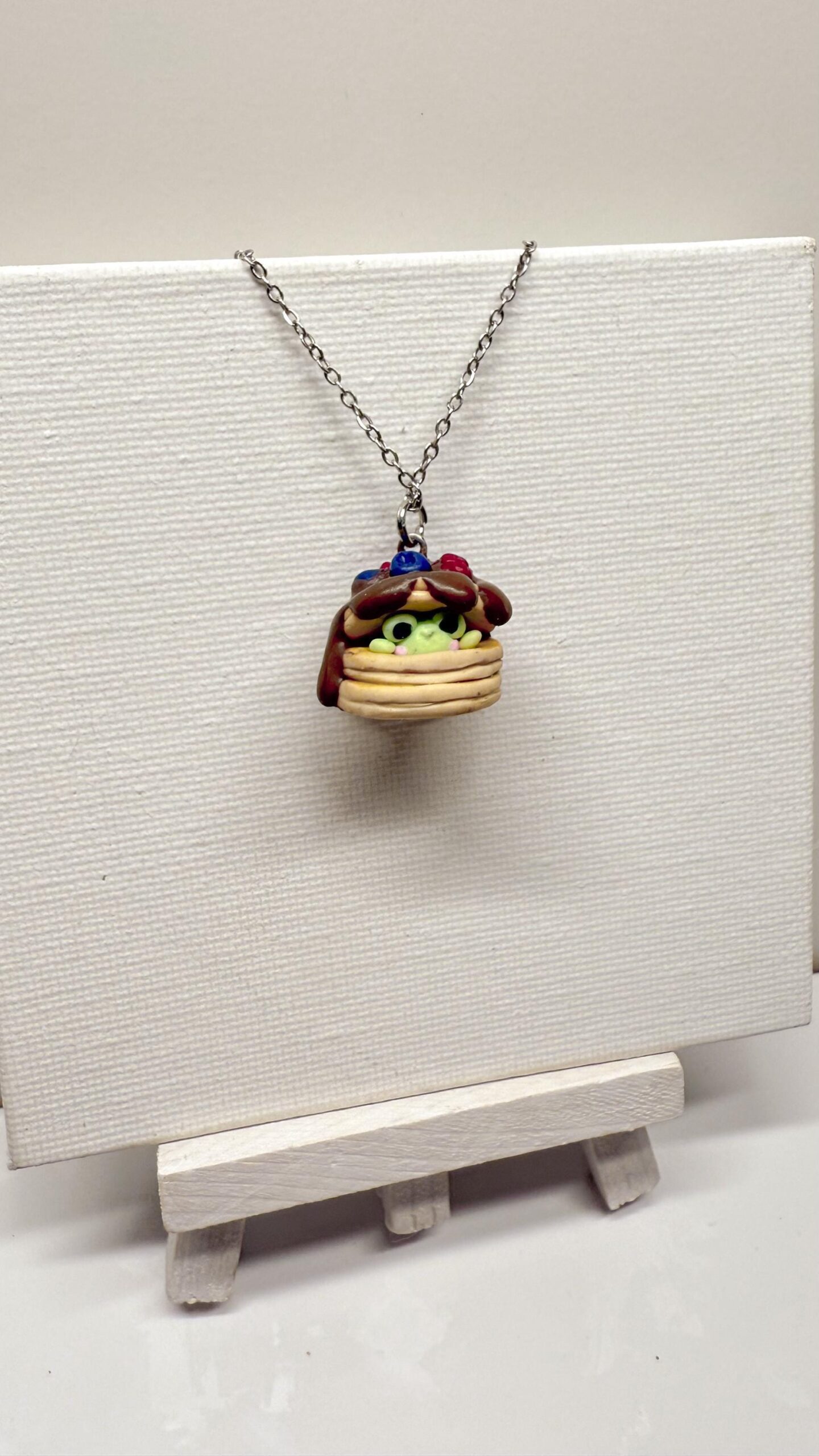 Frog Pancake Polymer Clay Necklace or Charm, Kawaii Food Jewelry - Image 2