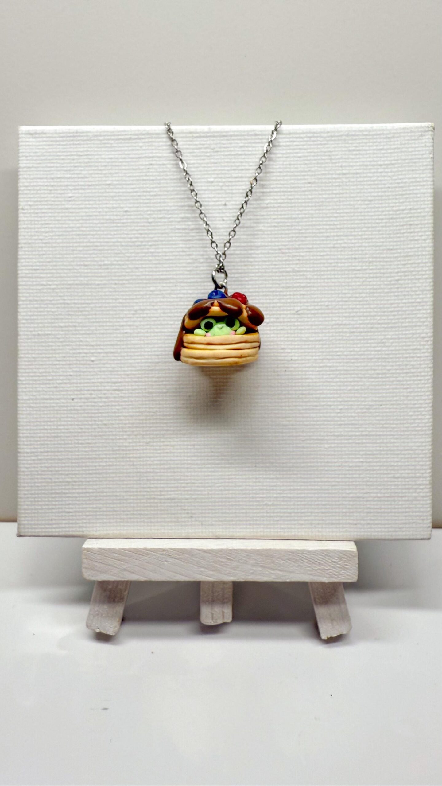 Frog Pancake Polymer Clay Necklace or Charm, Kawaii Food Jewelry - Image 5