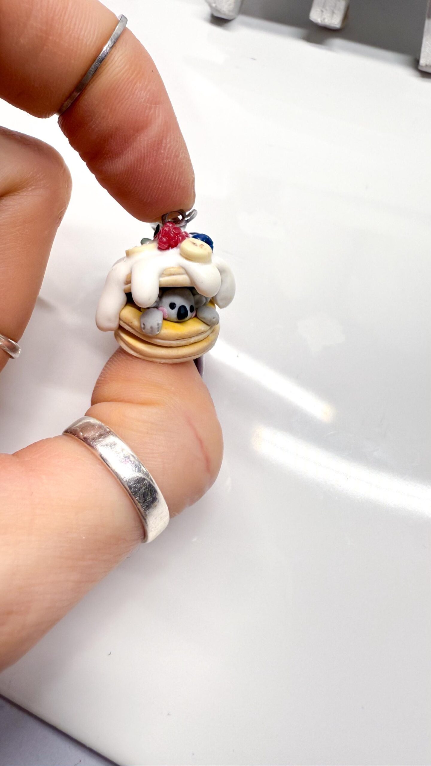 Koala Pancake Necklace, Handmade Polymer Clay Charm - Image 11