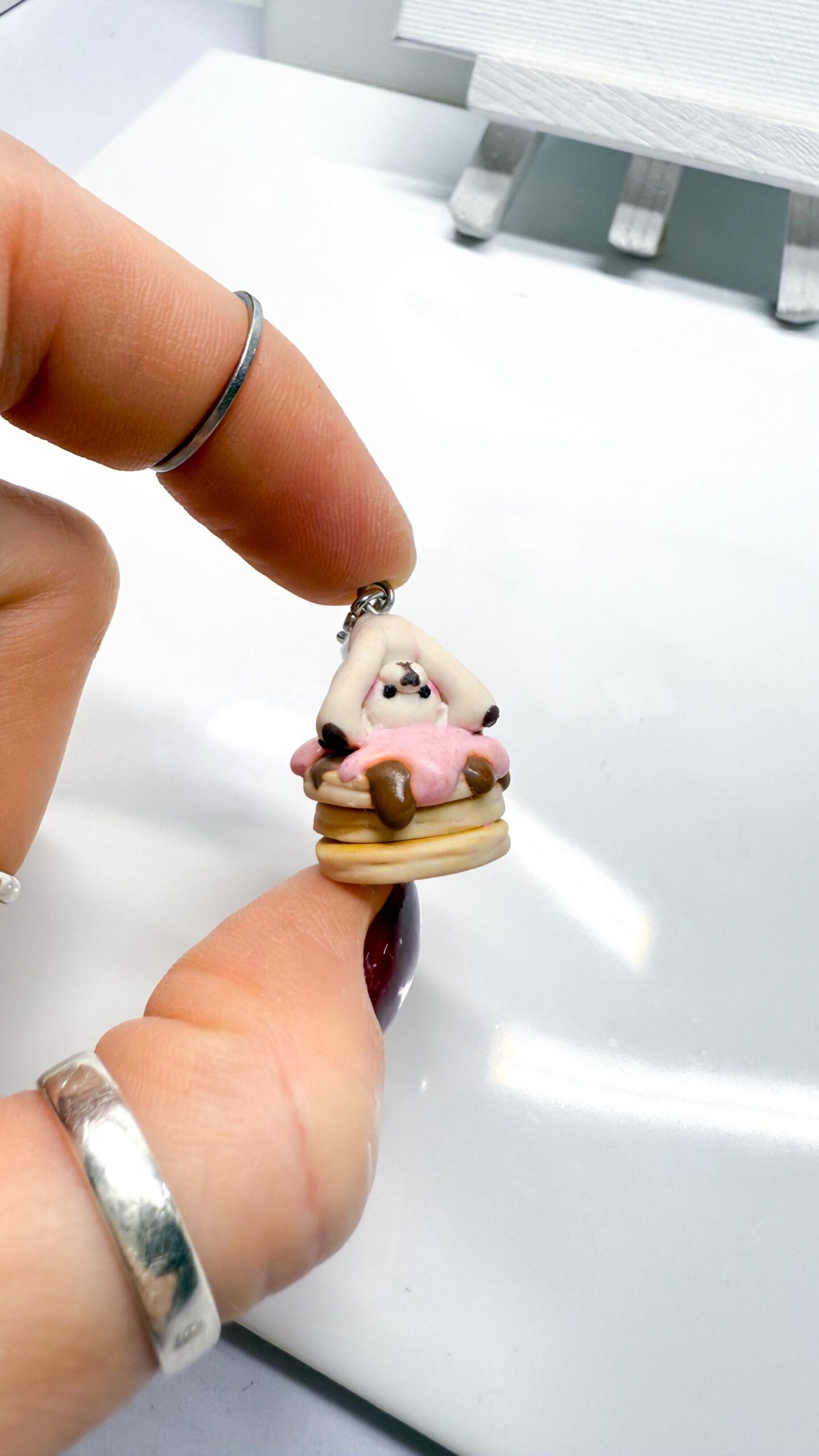 Handmade Bear on Pancakes Necklace – Polymer Clay Kawaii Food Charm - Image 9