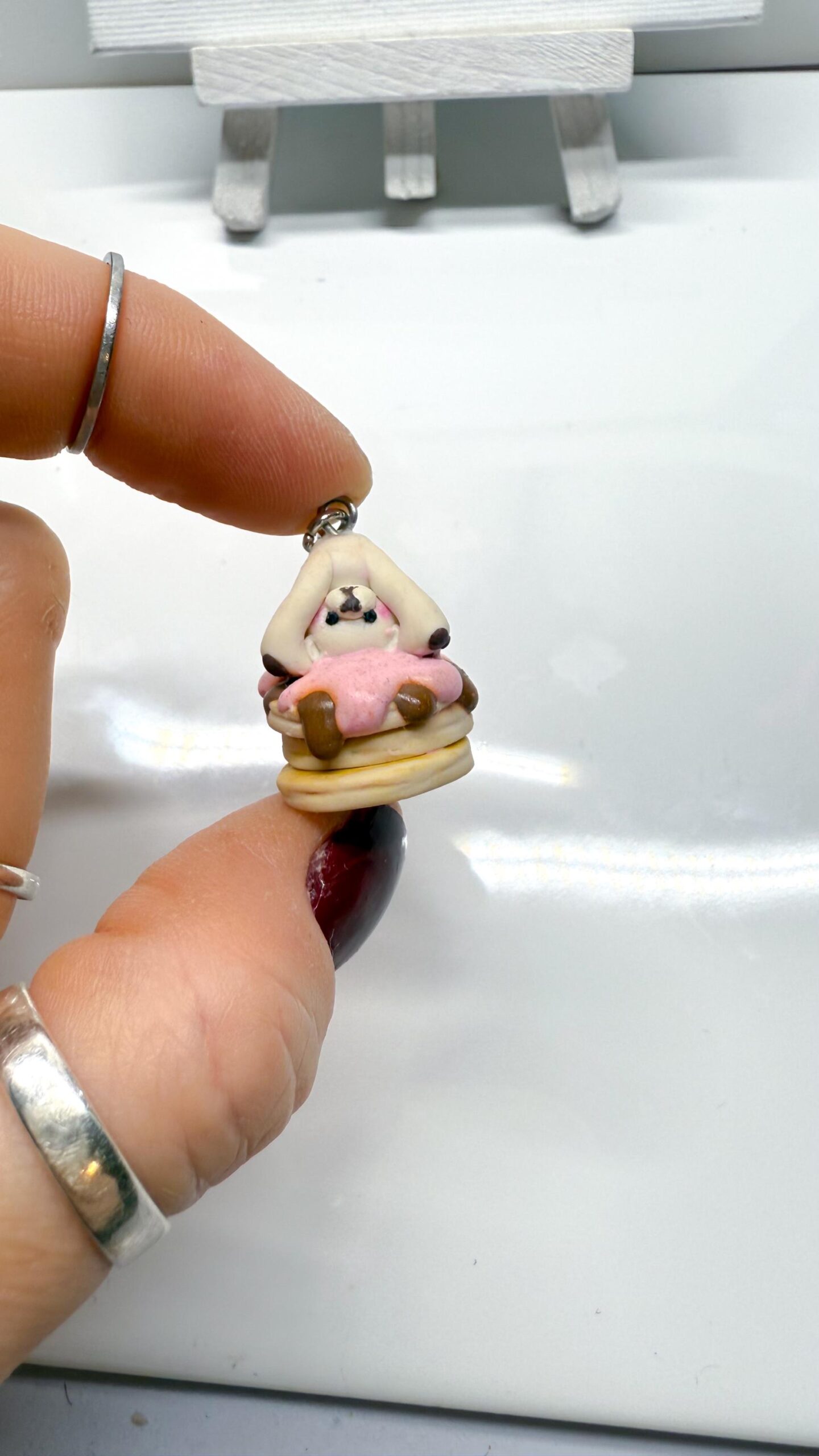 Handmade Bear on Pancakes Necklace – Polymer Clay Kawaii Food Charm - Image 12